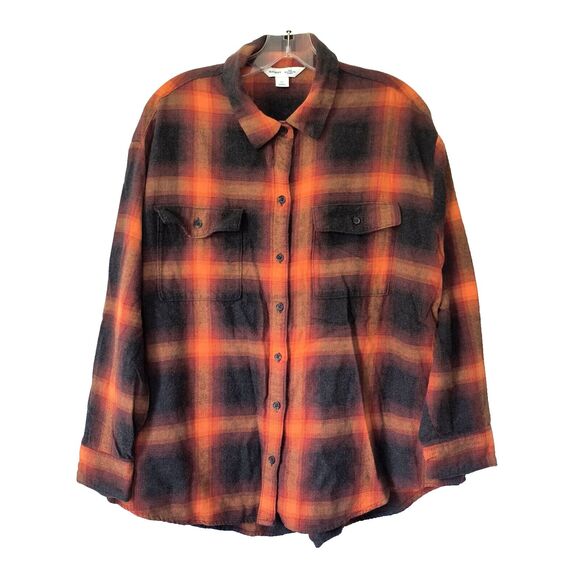 Old Navy Womens Size XL Plaid Flannel Boyfriend Shirt Fall Hues Swifty Concert - Picture 1 of 12